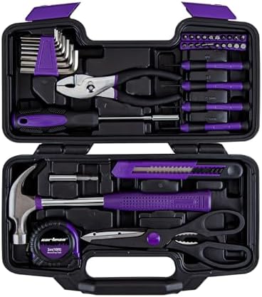 CARTMAN 39-Piece Household Tool Set, Purple Hand Kit With Storage Case | Complete assortment for home repairs, DIY projects, furniture setup, crafting, and daily household fixes in toolbox.
