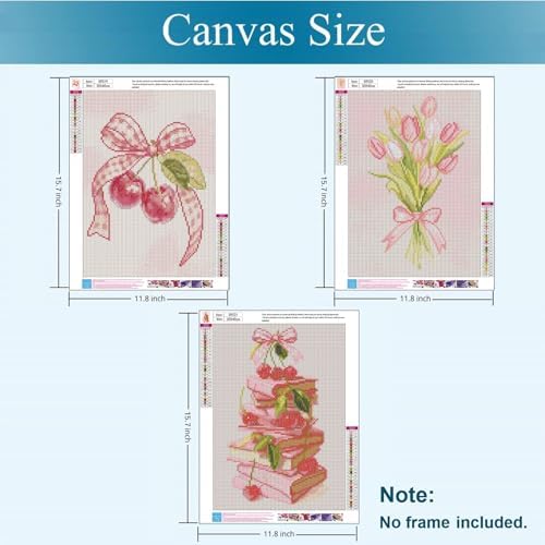 Gemozaic 3 Pack Pink Bow Diamond Art Kits for Adults, 12 x 16 Inch