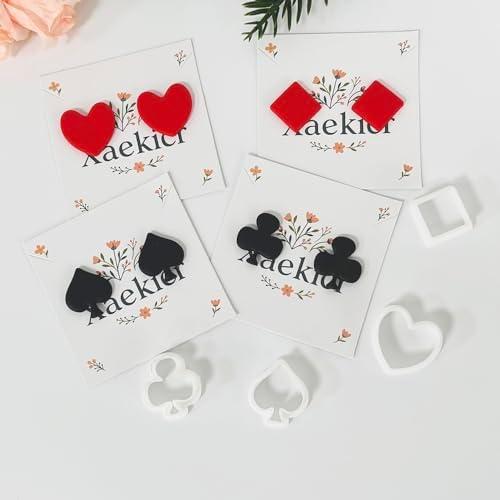 Xaekicr Card Suit Polymer Clay Cutters Set - 4PCS Clay Cutters for Earrings, Classic Heart Spade Diamond Club Shapes, Polymer Clay Molds, Clay Tools for DIY Jewelry Making