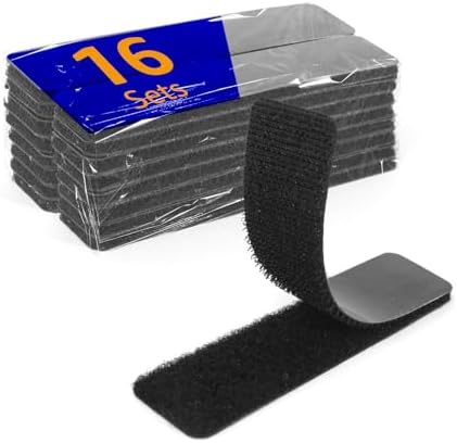 16 Sets 1 x 3 inch Adhesive Hook and Loop Fastener Strips, Heavy Duty, Strong Back Adhesive, Double-Sided Hook and Loop for School, Classroom, Office, and Home Use, Black