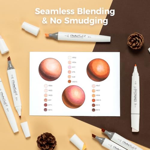Ohuhu Alcohol Markers 24 Skin Colors Slim Broad& Fine for Portrait Coloring