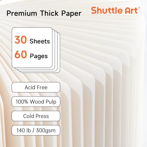 Shuttle Art Acrylic Paint Marker Journal - 30 Sheets 3.94x3.94 Watercolor Journal with 140LB (300 GSM) Watercolor Paper for Acrylic Markers & Watercolor