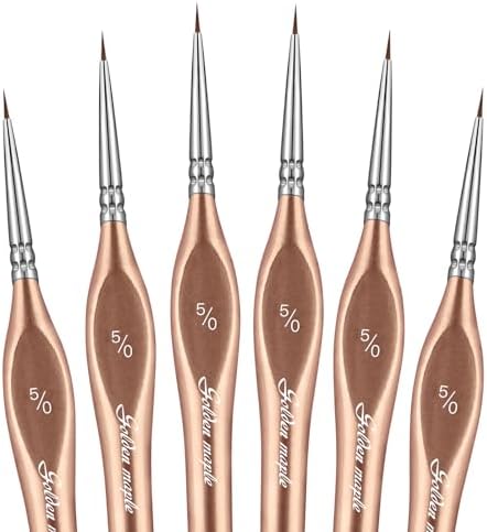 Detail Paint Brushes 5/0, Golden Maple 6PC Extra Fine Detail Miniature Paint Brush Set Very fine Paint Brushes for Miniature Painting Small Scale Models Acrylic Watercolor Oil, Rose Gold