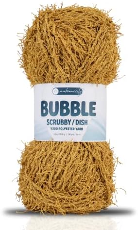 Makromecity Bubble Scrubby Yarn - 100% Premium Polyester Yarn for Crocheting and Knitting - 3.5 Oz (100g), 98 Yds (90m) - Ideal for Dishcloths, Crafting & Bath Washcloths (Mustard, 1 Skein)