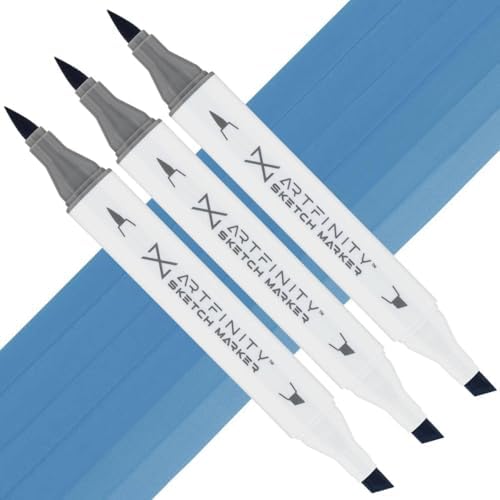 Artfinity Sketch Markers - Set of 3 - Sky Blue B7-5, Vibrant, Professional, Dye-Based Alcohol Markers for Artists, Drawing, Travel, & More