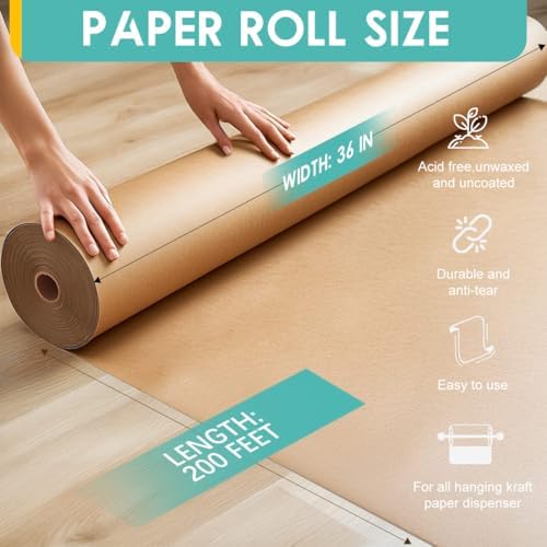 PerkHomy 36" x 2,400" (200') Brown Kraft Paper Roll for Craft Bulletin Board Paper Art Table Covering Crafting Gift Wrapping Bouquet Packing Parcel 70GSM 50LB (Brown, 36" x 200') (Pack of 2)