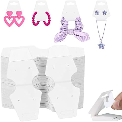 200PCS Bracelet Packaging for Small Business Self Adhesive Necklace Display Cards Jewelry Making Supplies Fold Over Hanging Holder for Keychain Earring Hairband