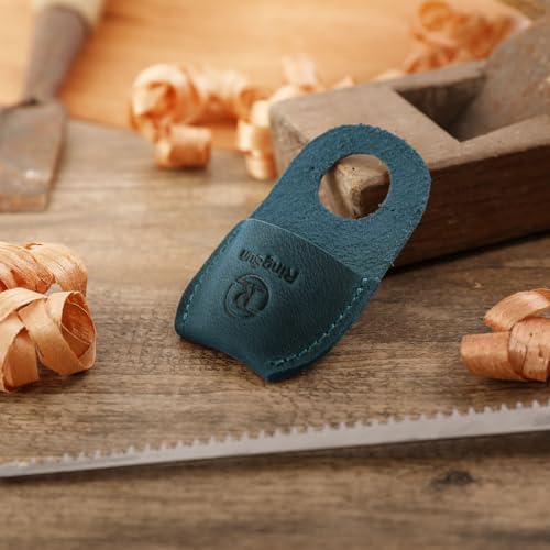 Ringsun Thumb Guard Wood Carving Tools, Leather Finger Protector, Handmade Carpenter Working Carving Kit Accessories, Blue