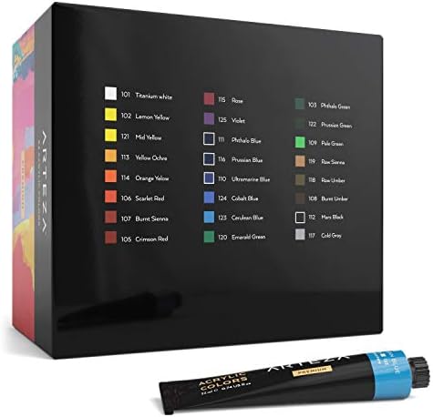 ARTEZA Acrylic Paint Set, 24 Colors, 22 ml / 0.74 oz Tubes, High-Viscosity
