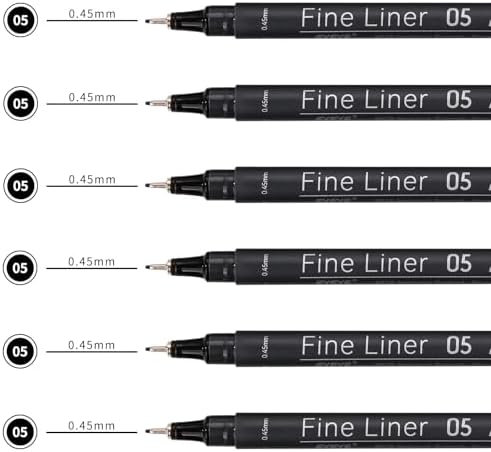 EYEYE Micro Pens, Black Drawing Art Pen,6 Pack 0.45mm Archival Pens Waterproof Ink Set Artist Supplies Archival Inking Markers Sketch Outline Pen, Precision Drawing and Sketching Kit