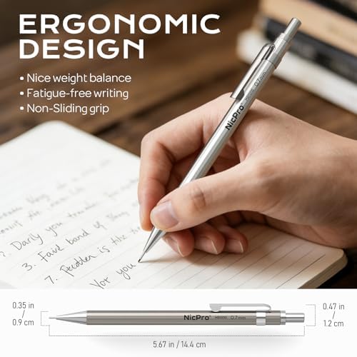 Nicpro 8 Pack Mechanical Pencil 0.7mm, MB1000 Metal Mechanical Pencil Set