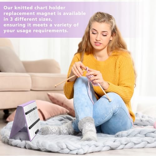 Flutesan 1 Pcs Knitting Pattern Holder, Fold up Cross Stitch Knitting Chart Keeper with Replacement Magnets, Magnetic Cross Stitch Accessories (Folded Size 6.1 x 9 Inch,Purple)