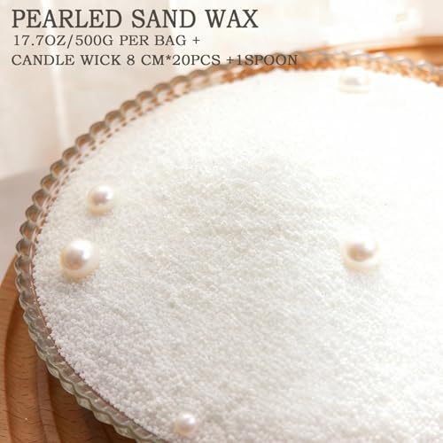 1.1LB Candle Sand- White Candle Beads and Wicks, Jasmine Scented Pearled Candle Wax for DIY Making, Refillable Non-Toxic for DIY Customized,Gifts Home Decoration Wedding Party