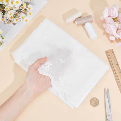 1.35M 35.83 Inch White Vintage Flower Scalloped Edge Embroidery Cotton Fabric by The Yard Floral Embroidered Lace Cloth Canvas Fabrics for Sewing Making Wedding Decor Clothing Accessories