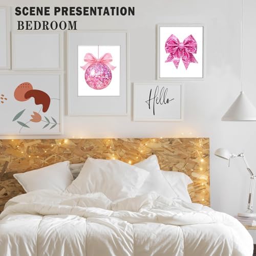XUNLURY Trendy Western Cowgirl Diamond Art Kits 4 Pcs, Funky Glitter Pink Bow Disco Ball Diamond Painting Kits for Adults Girls Beginners, Full Drill Diamonds Dots for Home Decor, 9.8x11.8 Inch
