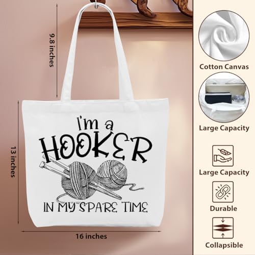 Crochet Knitting Humor Yarn Gifts Canvas Tote Bag, Reusable Grocery Shopping Bags for Crocheters Christmas
