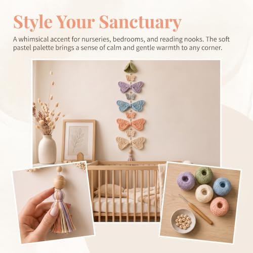 CHIANART Butterfly Garden Cascade DIY Crochet Kit, Step-by-Step Tutorials with Soft Yarn & Hook, Butterfly Garden Cascade Hanging Ornament for Windows or Bedrooms.，B