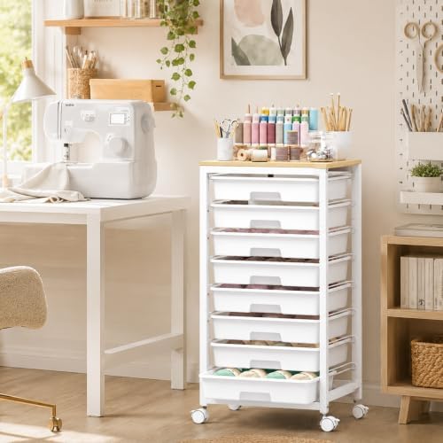 SYKIARIOL Rolling Cart with 8 Drawers,White