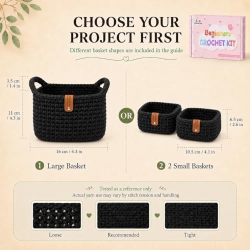 Aeelike 27PCS Beginner Crochet Basket Kit (L&S): Complete Storage Version, Knitting Starter Set with Instruction. for Adults, Ideal Crocheting Gift for Home Decor