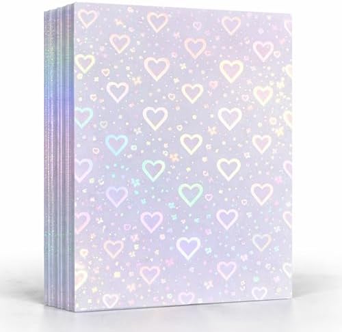 Bleidruck 25 Sheets Hearts Clear Holographic Laminate Sheet Adhesive Paper | Transparent Cold Laminate Sheets Holographic Sticker Paper A4 Waterproof for Documents, Photos, Festivals, No Machine Needed