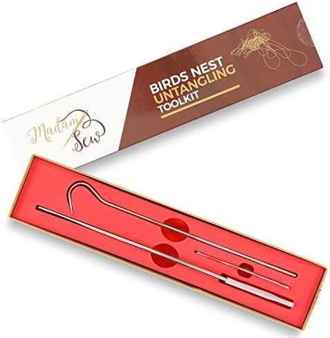 Madam Sew Birds Nest Untangling Tool Kit – Thread Hook and Stitch Releaser Set with Spare Blade Resolves Thread Bunching Under Fabric and Embroidery Hoops – Long Steel Quilting and Sewing Tools