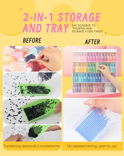 forever young 60PCS Diamond Painting Storage Containers Trays ＆ Stand
