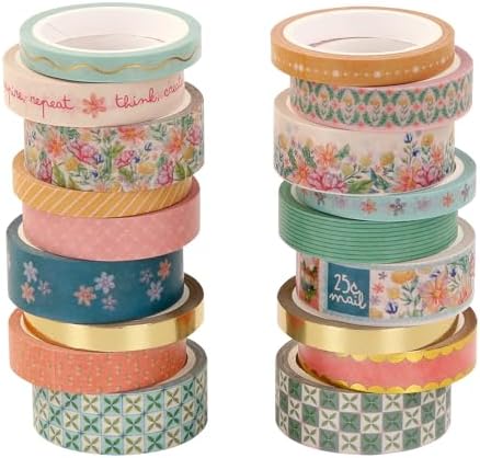 Washi Tape Set of 18 Rolls, Assorted Sizes, Decorative Tape for Journaling, Scrapbook, DIY Décor, Craft Supplies, Gift Wrapping, Metallic Foil, Painters Summer