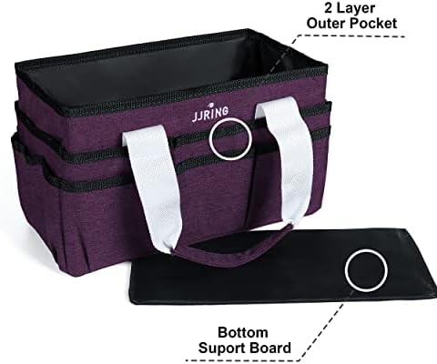 JJRING Craft Organizer Tote Bag Art Storage Caddy Deep Purple | With Multiple Pockets For Sewing, Scrapbooking, School, Medical, And Office Supplies