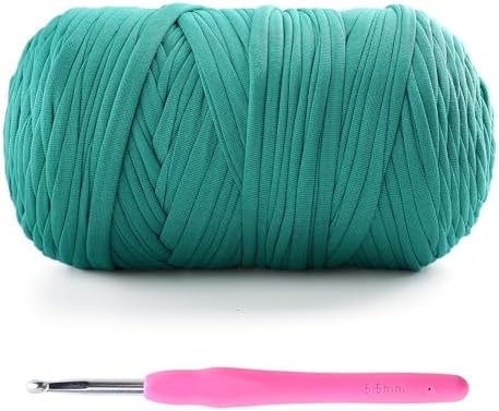 Tshirt Yarn for Crochet - 400 g/130 yds T Shirt Yarn for Crocheting Bags/Baskets/Home Decor - Soft Elastic Fabric T-Shirt Yarn with 1 Crochet Hook (1, Hole Green)