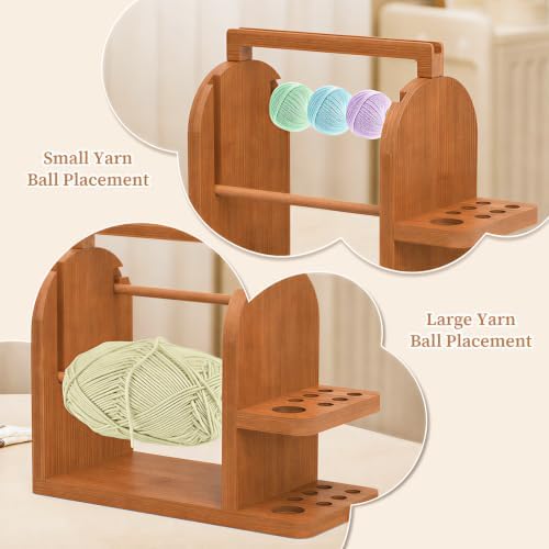 sandpaint Crochet Yarn Holder, Bamboo Yarn Holder for Crocheting（Brown）