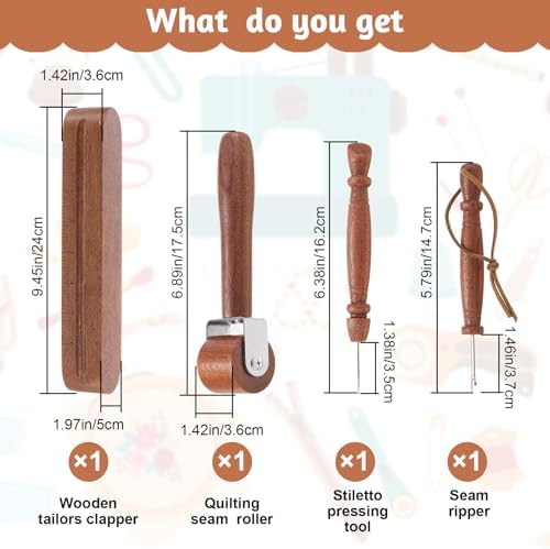 AceOrbit 4 Pcs Wooden Clapper Sewing Quilting Tool Set, Deluxe Set