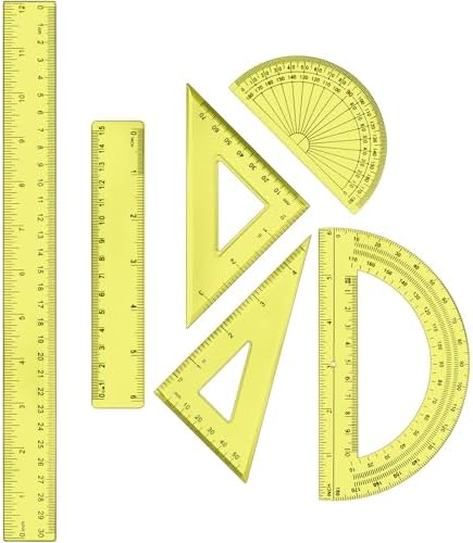Tenare 6 Pcs Math Geometry Ruler Set, Protractor Triangle School,Yellow