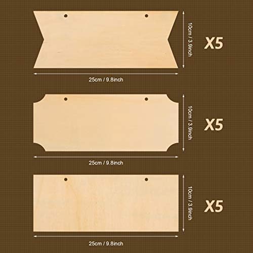 15 Pieces Unfinished Hanging Wood Sign Rectangle Blank Hanging Decorative Wood Plaque Wooden Slices Banners with Ropes for Pyrography Painting Writing DIY Home Crafts Supplies