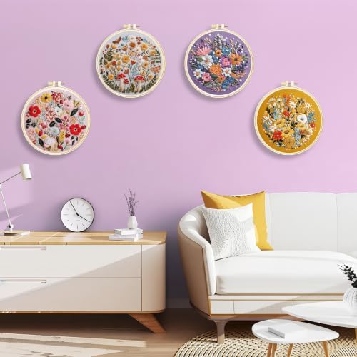 Huacan Embroidery Kit for Adults Beginners with 3 Hoops & Gift Box