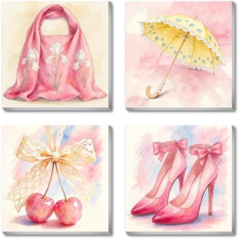 Canrichshop 4 Pack Paint by Number Beginner with Frame,Pink Adult Paint by Number Kits on Canvas, DIY Number Painting for Adults for Decor 8X 8 inch