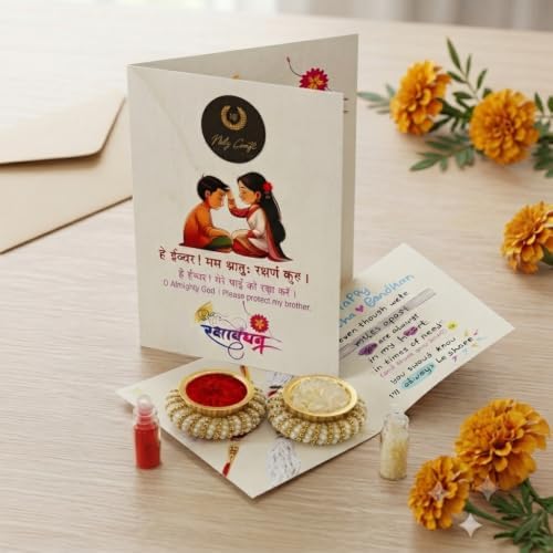 Handmade Premium Couple Rakhi Gift Set | Green Traditional Charm with Unique Design Rakhi Combo | Includes Roli Kumkum & Chawal | Traditional Raksha Bandhan Gift for Bhaiya Bhabhi, Brother & Sister