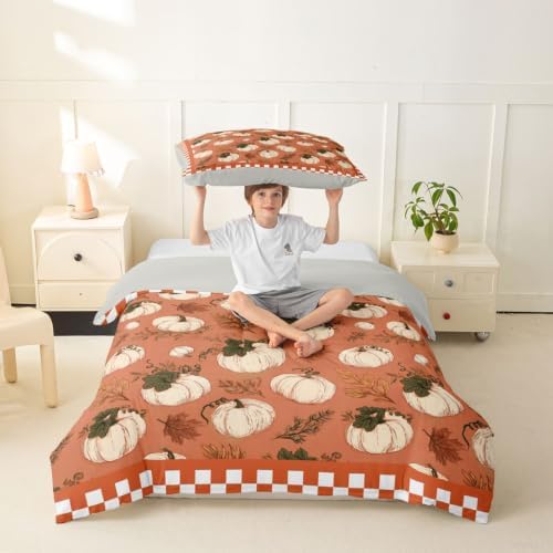 Erosebridal Fall Pumpkin Duvet Cover Twin Size Autumn Leaf Bedding Set for Kids Boys Girls Orange Thanksgiving Comforter Cover Harvest Bedclothes Room Decor