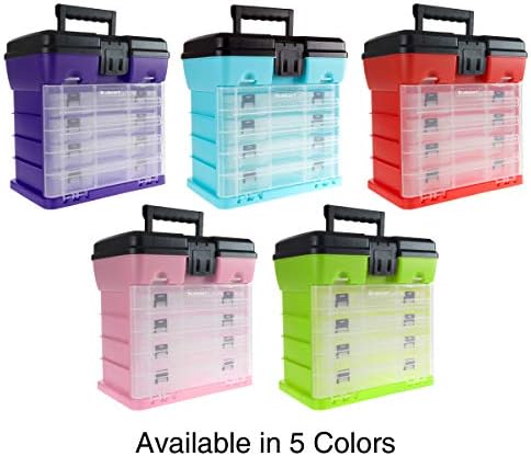 Small Parts Organizer Box - 10-Inch Portable Storage Case with 4 Removable Multi-Compartment Trays for Screws, Beads, Small Fishing Tackle, Hardware, and Craft Supplies by Stalwart (Light Blue)