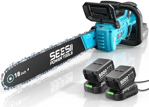 SEESII 40V 18-Inch Electric Chainsaw Cordless with 2 x 5.0Ah Batteries | 2200W Brushless Battery Powered Chain Saw with 2 ×Chargers, Tool-free Tension, Auto-Oiling for Tree Felling and Wood Cutting
