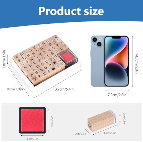 CraftyManor 61 PCS Small Letter Stamps and Ink Pad for Crafting, Clay Alphabet Wooden Rubber Stamp Kit, DIY Craft Scrapbook Supplies for Card Making (Small-63PCS)