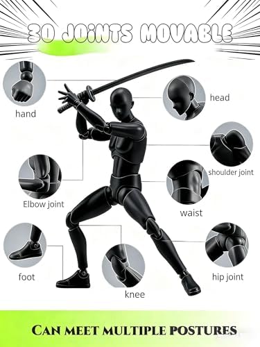 Artists Manikin Art Mannequin Figures Supplies Drawing Tools,Small Drawing Figure Model for Action Figure,Set Sketching,Painting(Black-Male+Female)