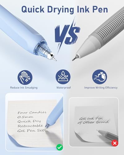 Four Candies Blue Pens, Black & Blue Ink, 0.5mm Fine Point, 2 Highlighters