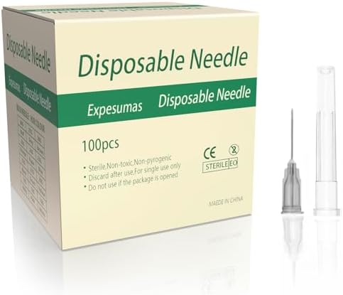 100 Pack 27Ga 1/2 Inch Sterile Disposable Injection Needle with Cap for Scientific and Industrial Lab Dispensing Needl Accessories (27Ga)
