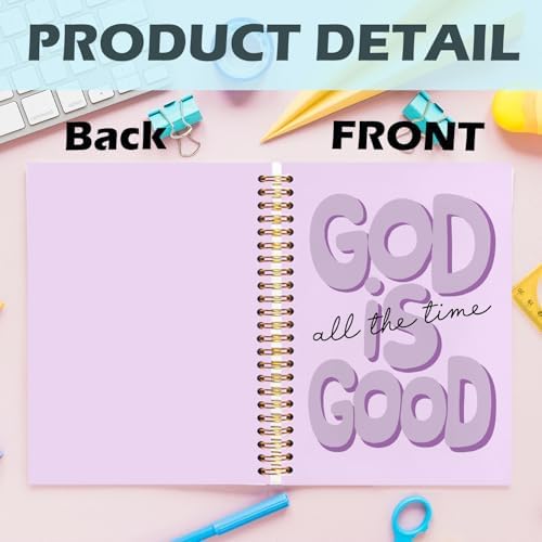 Yhtrg Purple Preppy God Is Good Notebooks, Brown Christian Spiral Notebook Gift for Women, Bible Journaling Notebooks for Office School Supplies, 5.5x8.3 Inch