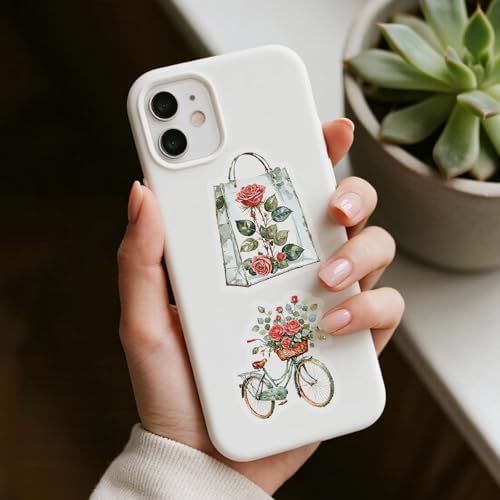 56PCS Vintage Rose Clear Stickers Pack, Watercolor Floral Scrapbook Stickers, Red Flower Aesthetic Decals for Journaling, Planner, Valentine's Day Crafts, Collage Decoration