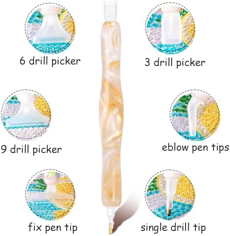 RaySoar Diamond Painting Art Drilling Dot Pen with Tips Nibs Placers Tool Accessories for Adults, Gem Rhinestone Picker Stylus New White Gold