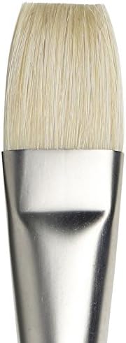 Winsor & Newton Artists' Oil Hog Paint Brush, Long Handle Size 12, Flat | Handcrafted with interlocked Chungking bristles; Have spring, stiff, & flagged allowing large amounts of colour to be carried