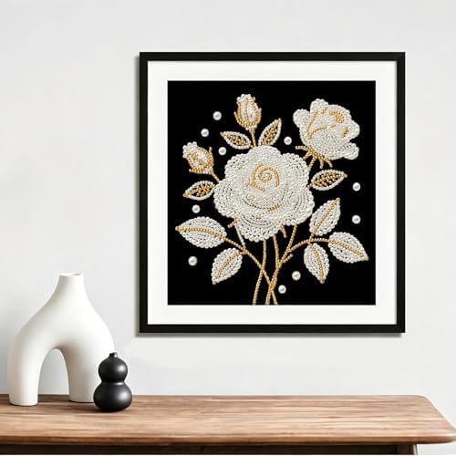 DIYBEADDOT Rose Flower Pearl Painting Kits for Adults,5D Diamond Art Pearl Painting Kits for Beginner, DIY Special Shape Pearl Gem Crafts for Home Wall Decor 11.8X11.8 Inch
