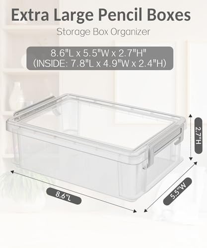Sooez 6 Pack Extra Large Pencil Box, Plastic Pencil Case Crayon Box | Clear Marker Organizer Plastic Containers with Lid, Stackable Storage Boxes for Art Craft,Back to School Supplies, Purple