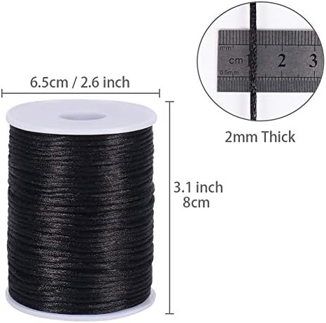 Tenn Well Nylon Satin Cord, 295 Feet 2mm Black Silky Rattail Cord Necklace String for Jewelry Making, Bracelets, Necklaces, Lanyards, Keychains, Beading